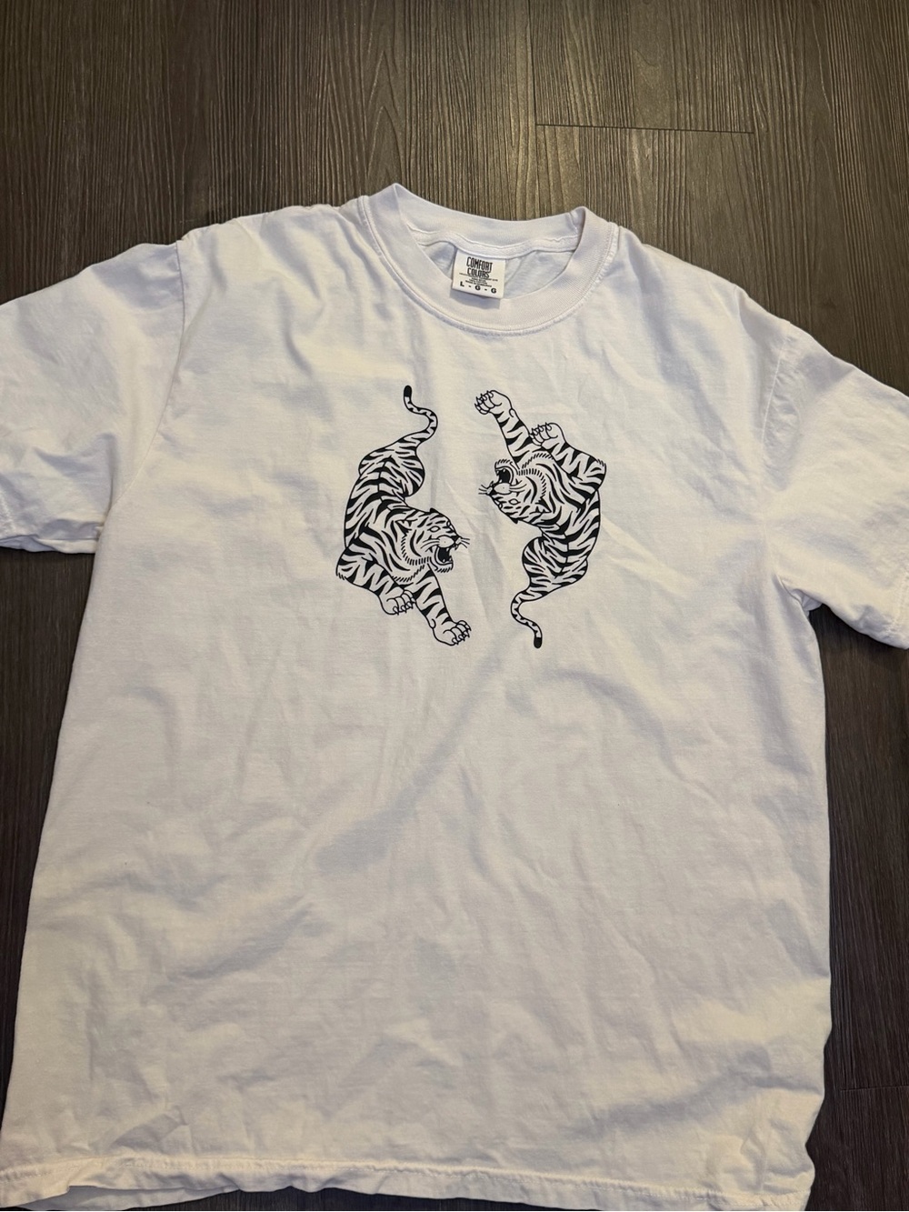 Comfort Colors White Short Sleeve Tee with Black Tiger Graphic - Picture 3 of 3